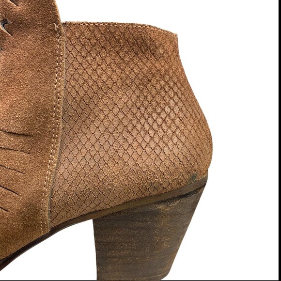 Free People Loveland Brown Suede Snake Embossed Zip Booties‎ - Picture 6 of 12